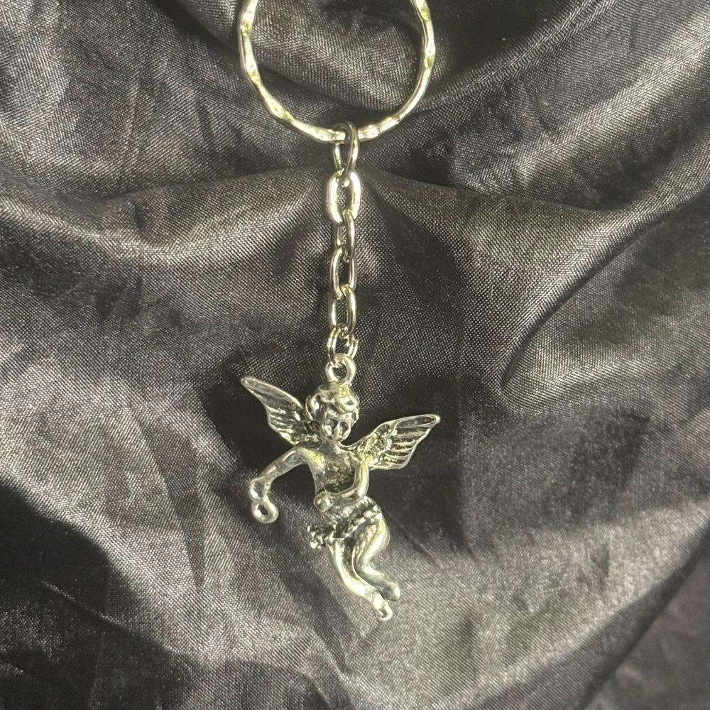Unisex Stainless Steel Cherub Angel Keychain
